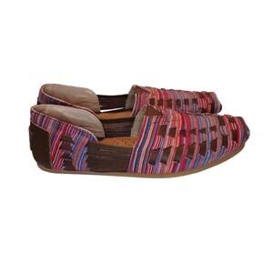 Toms, Alpargata Huarache, Brown leather & Multi color fabric slip on size 8 NIB